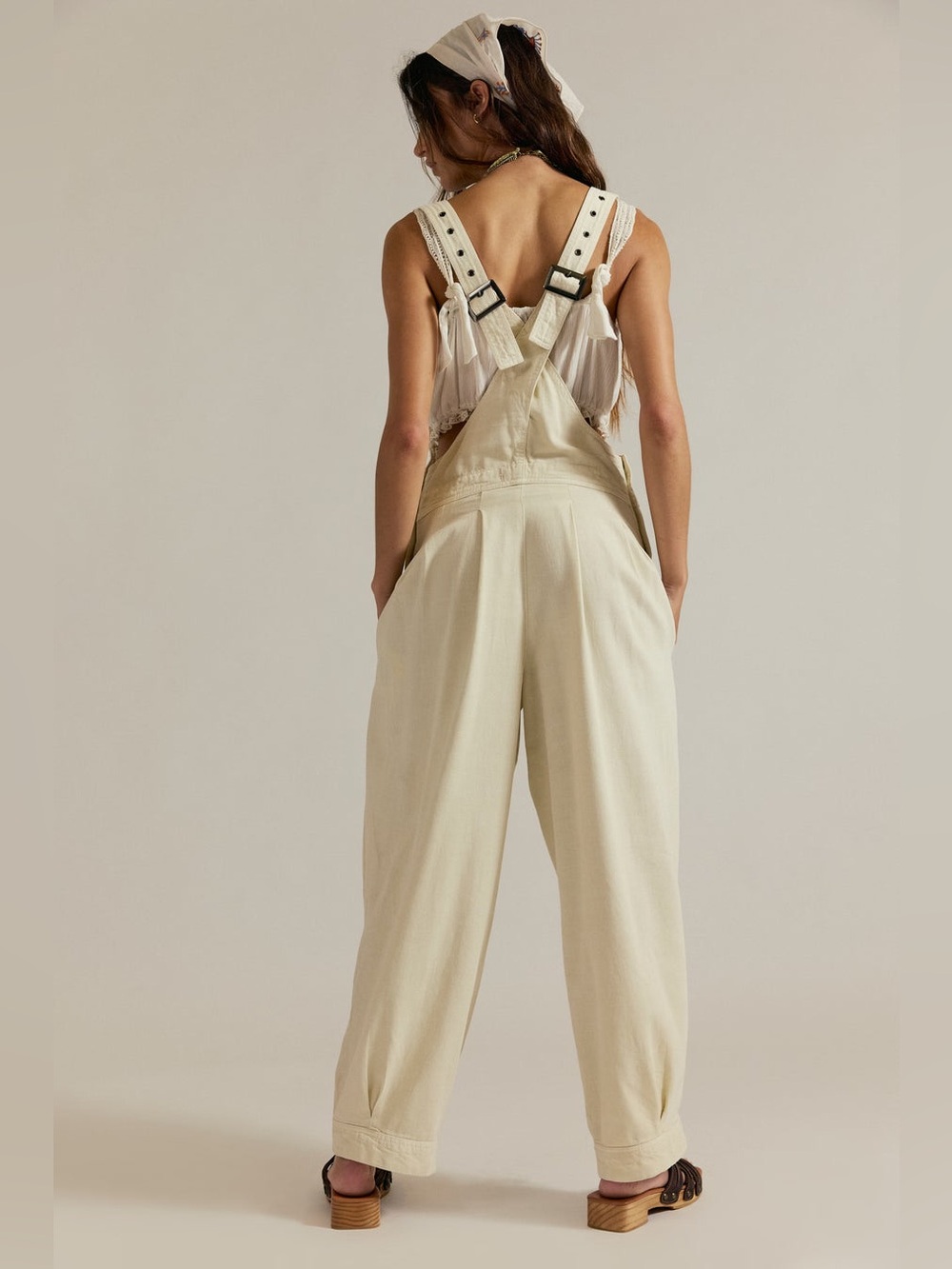 NWT FREE PEOPLE WE THE FREE Felix Terry Overalls | Tea/Ivory MSRP $168 Oversized - Picture 2 of 8